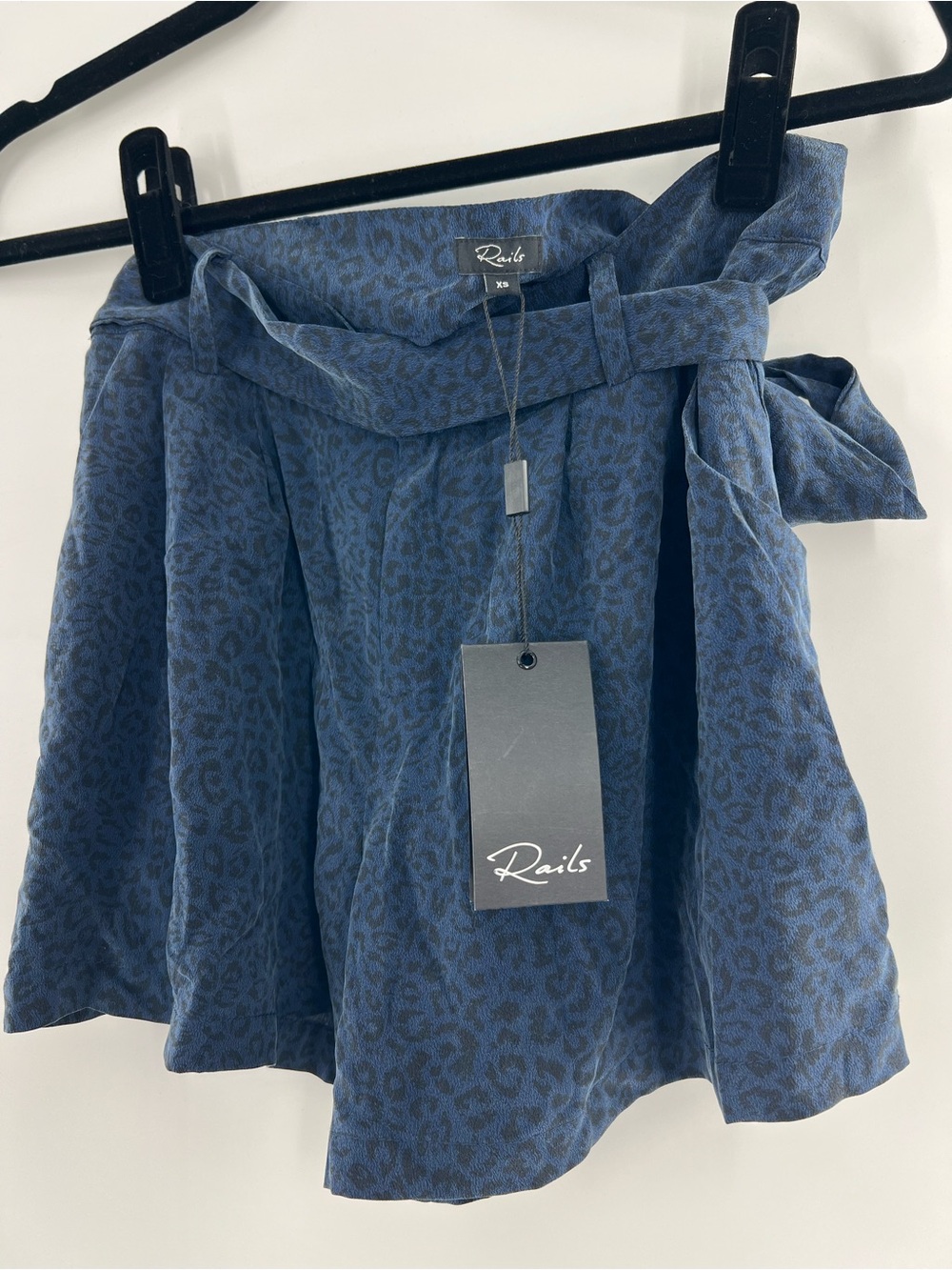 NWT Rails Navy Blue Animal Print Silk Tie Gigi Shorts in Midnight Cheetah XS